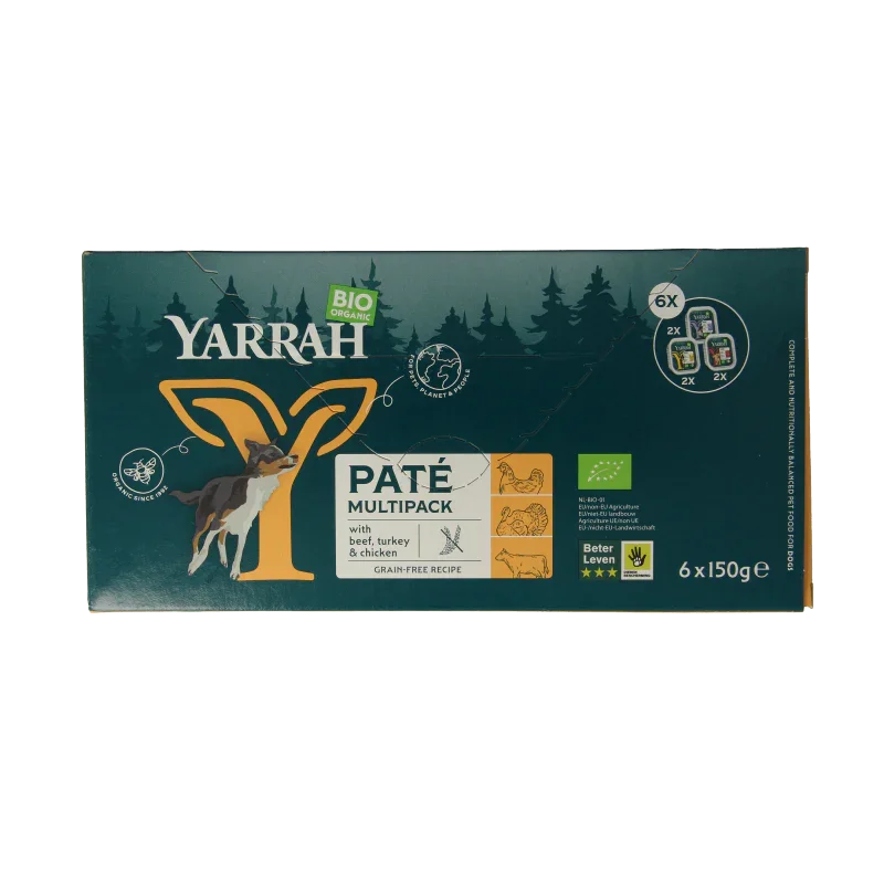 Yarrah Hondenvoer multipack pate kip rund kalkoen bio 150 Gram