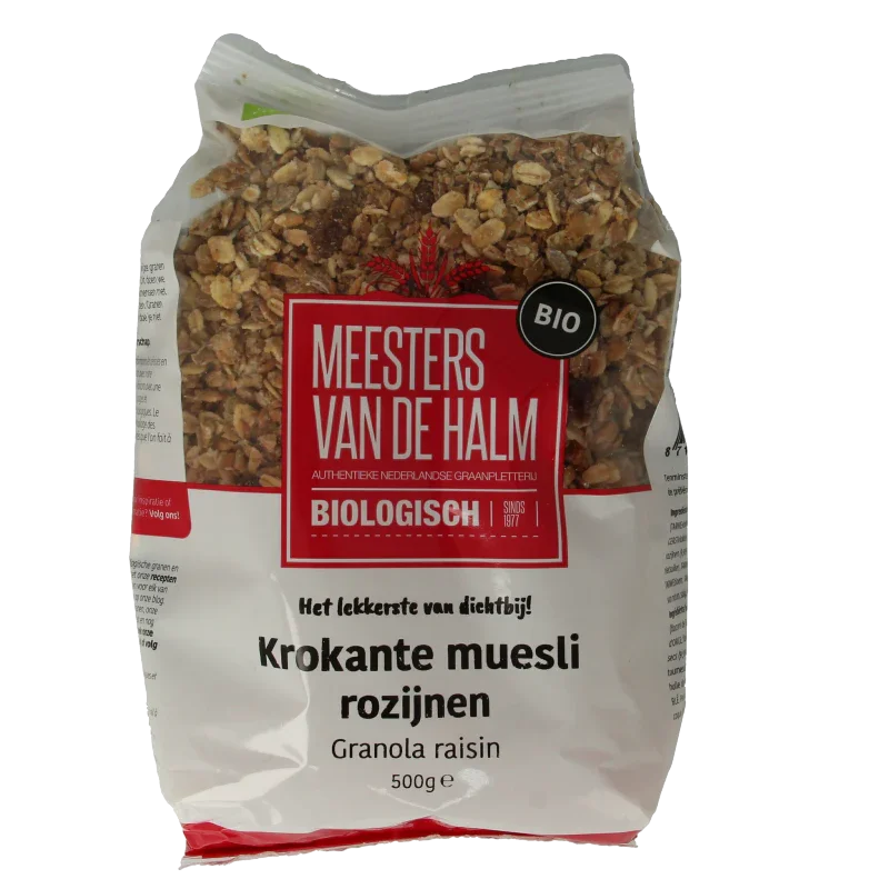 De Halm Krokante muesli rozijn bio 500 Gram