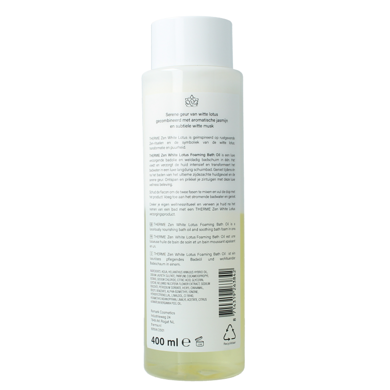 Therme Zen white lotus foaming bath oil 400 Milliliter