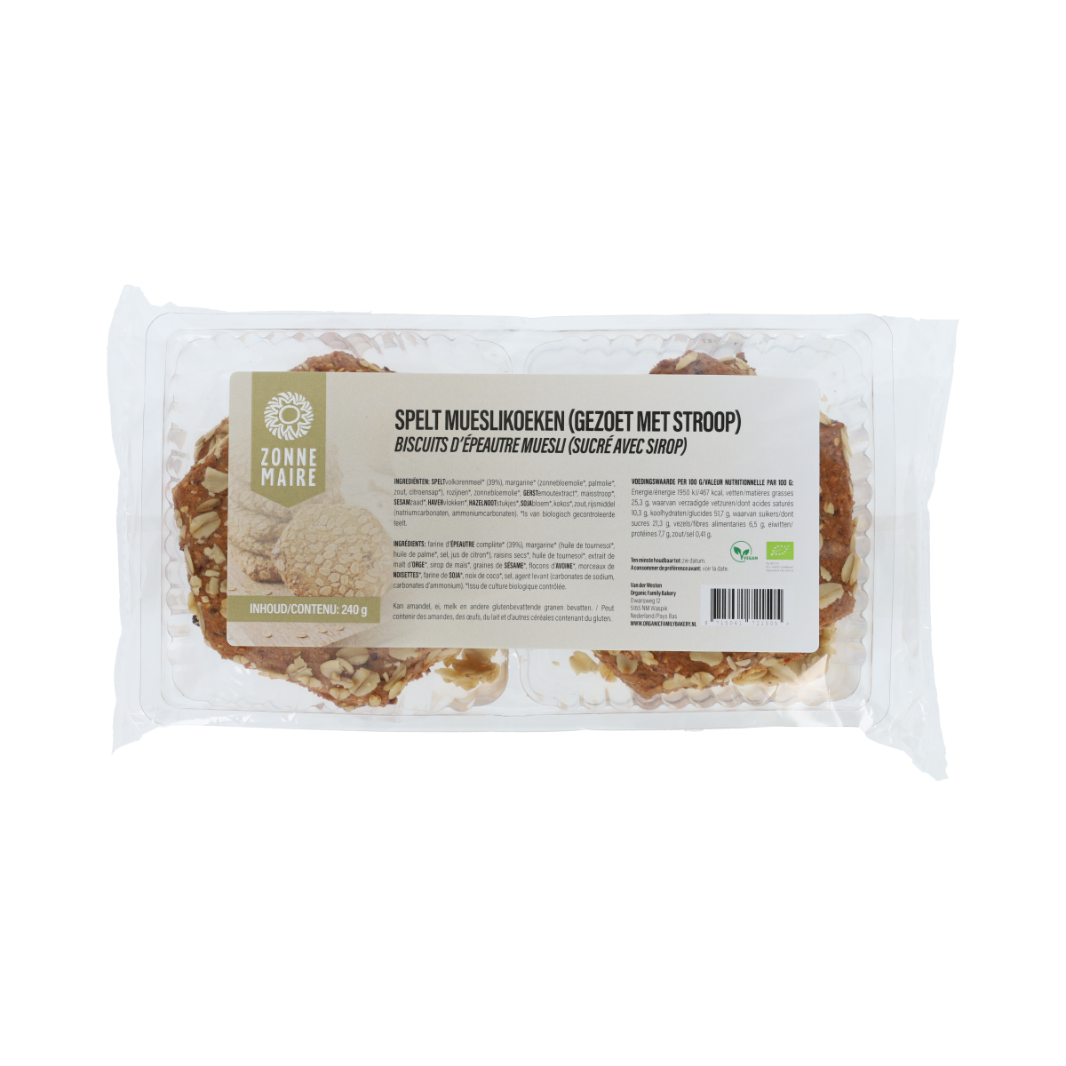 Zonnemaire Spelt mueslikoeken bio 240.00 Gram