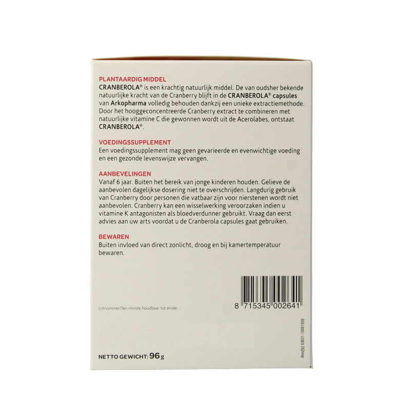 Cranberola Cranberry capsules 180 Vegetarische capsules