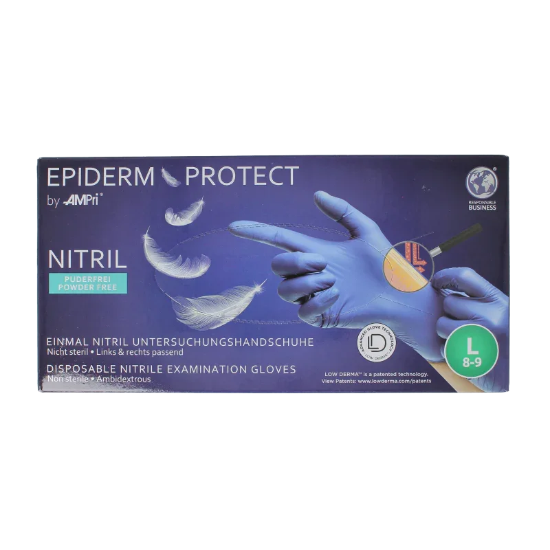 Epiderm Protect Nitriel onderzoekhandschoen poedervrij L blauw 100 Stuks