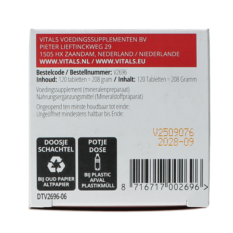 Vitals Magnesiumbisglycinaat 100 mg 120 Tabletten