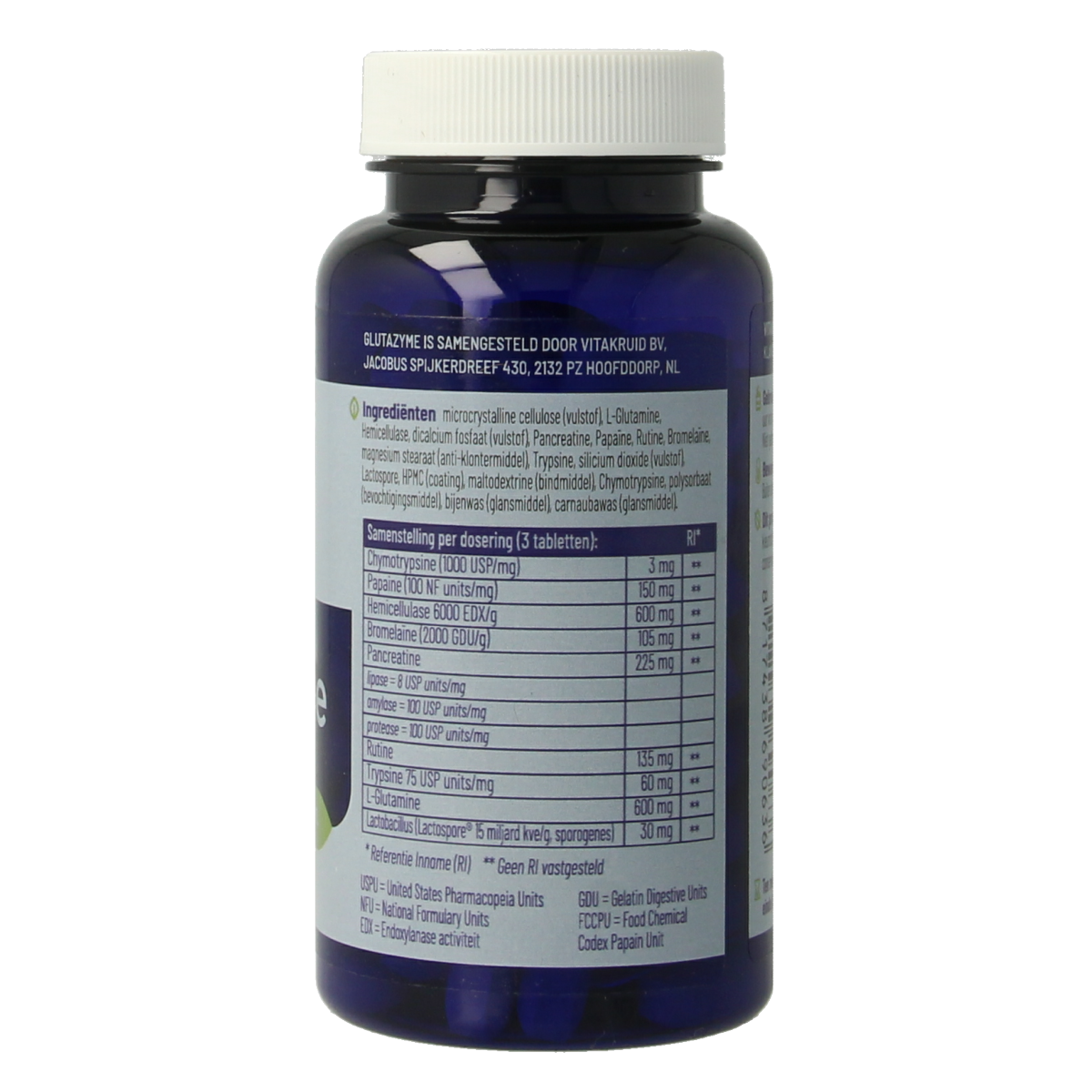 Vitakruid Glutazyme oa Spijsverteringsenzymen en L-Glutamine 90.00 Tabletten