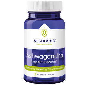 Vitakruid Ashwagandha 5% Withanoliden KSM-66 & Bioperine 60 vegetarische Kapseln