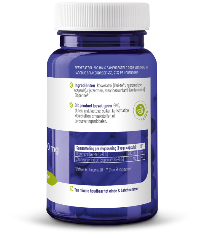Vitakruid Resveratrol (Veri-te) 200 mg met Bioperine 60 Vegetarische capsules