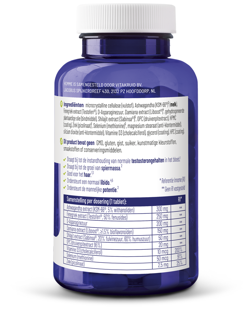 Vitakruid Homme oa Ashwagandha Fenegriek Shilajit Damiana 60.00 Tabletten