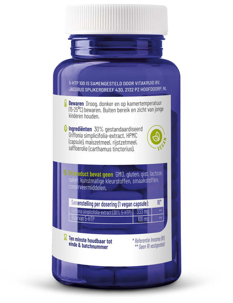 Vitakruid 5-HTP 100mg 90.00 Vegetarische capsules