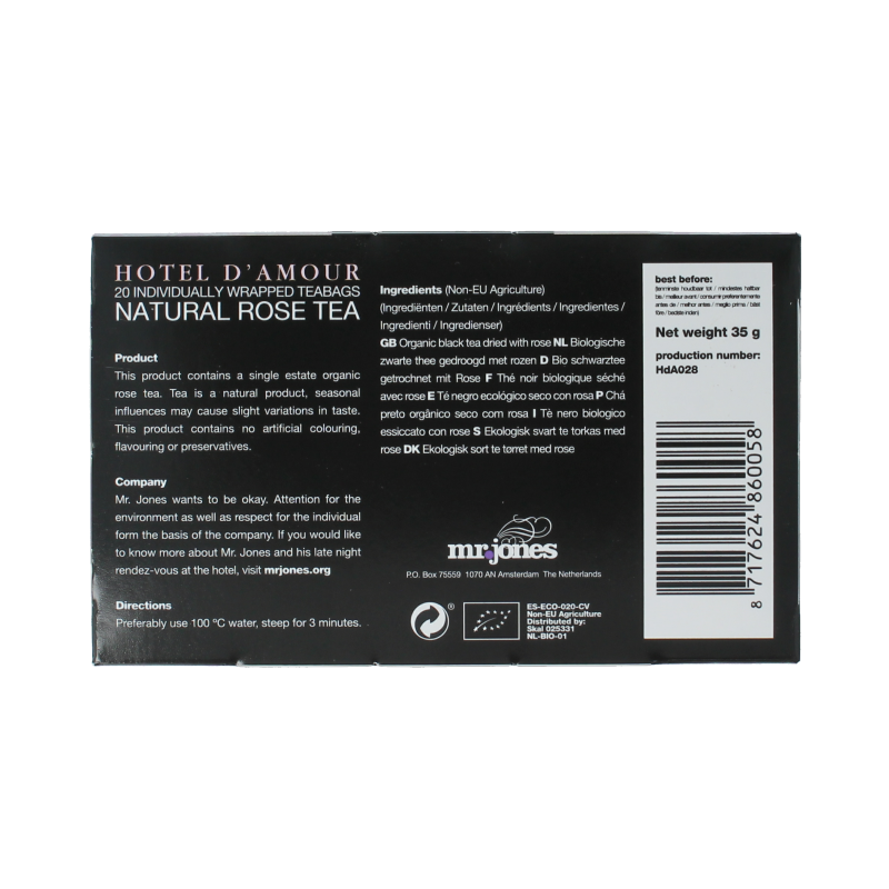 Mr. Jones Hotel d amour rozen thee bio 20 Zakjes