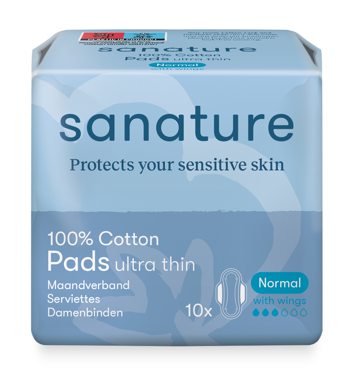 Sanature Maandverband normaal 100% katoen met vleugels 10 Stuks