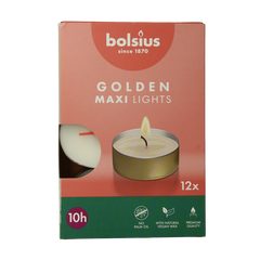 Bolsius Maxi lichten 10uur wit met gouden cup 12 Stuks