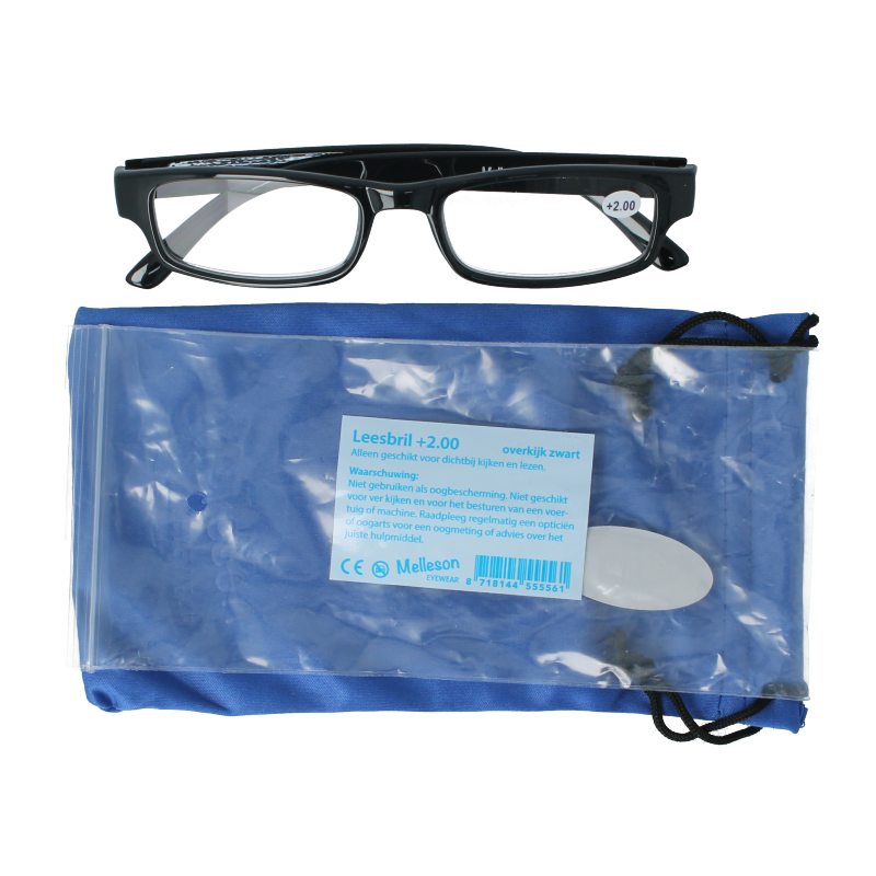 Melleson Overkijk leesbril zwart +2.00 1 Stuks