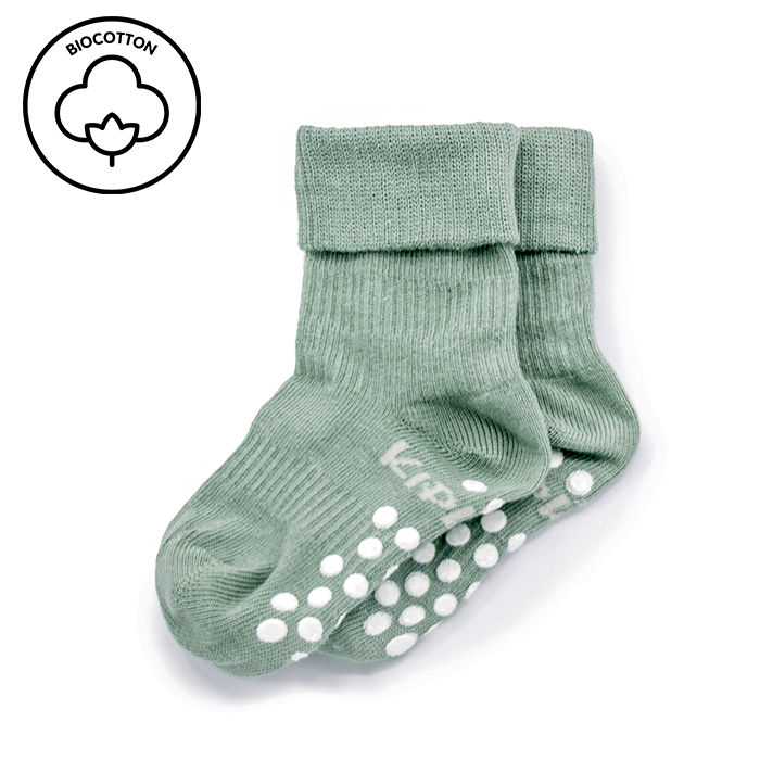 KipKep Blijf baby sokken antislip 12-18 mnd pale green 1 Paar