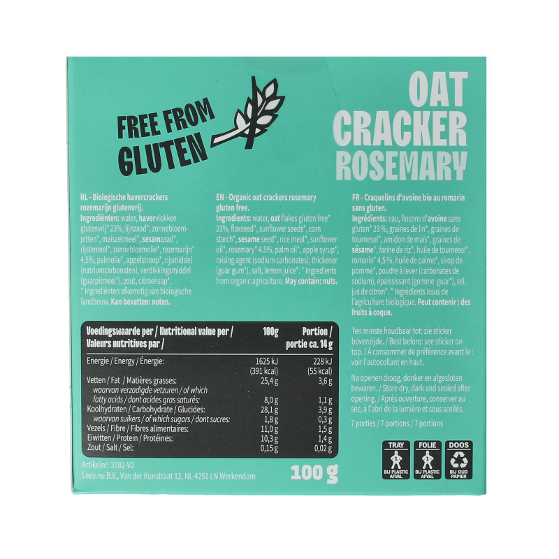 Leev Havercracker rozemarijn free from gluten bio 100 Gram
