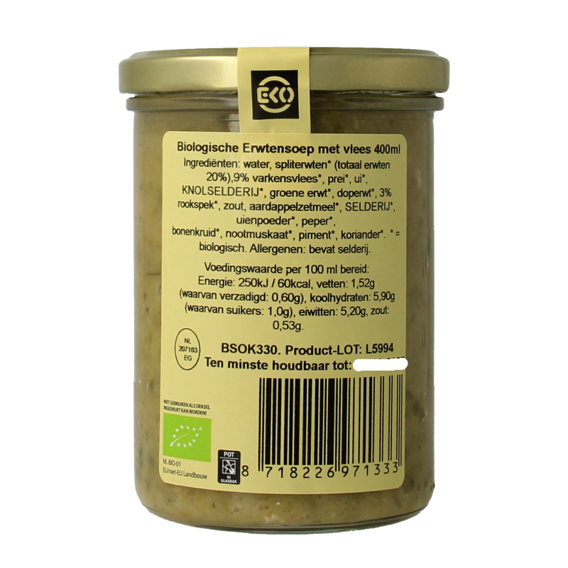 Kleinstesoepfabriek Erwtensoep/snert met vlees bio 400 Milliliter
