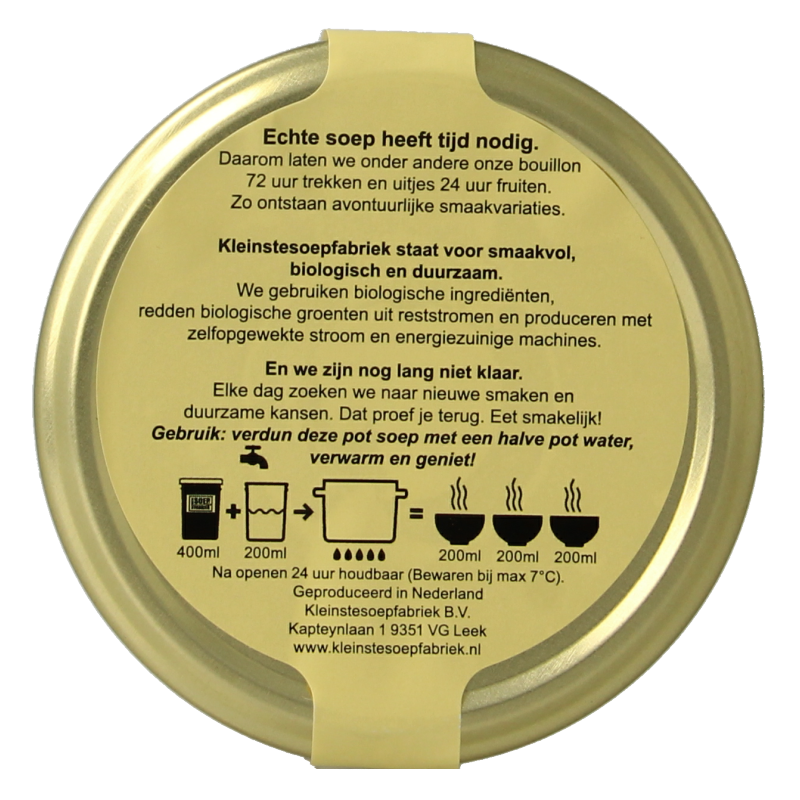 Kleinstesoepfabriek Erwtensoep/snert veganistisch bio 400 Milliliter