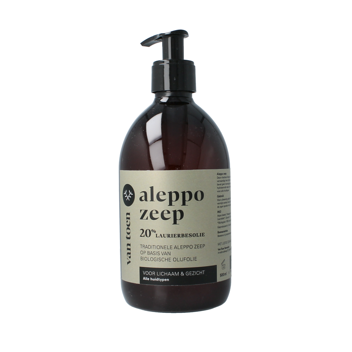 Van Toen Aleppo zeep 20% vloeibaar bio 500.00 Milliliter