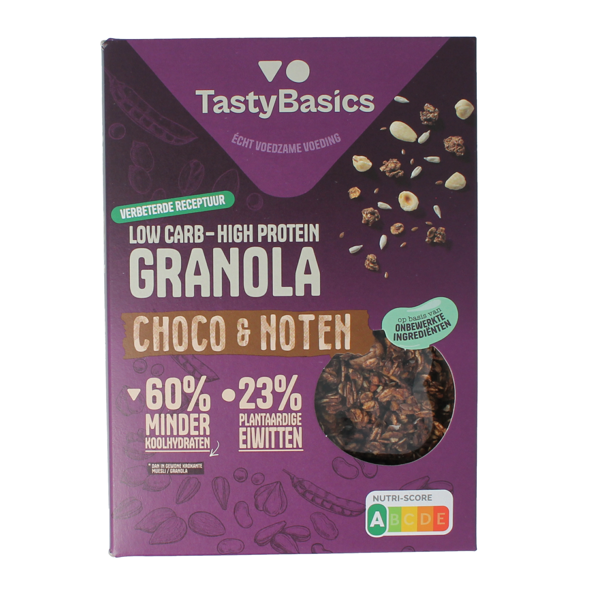 TastyBasics Less carb-high protein granola choco en noten 350.00 Gram