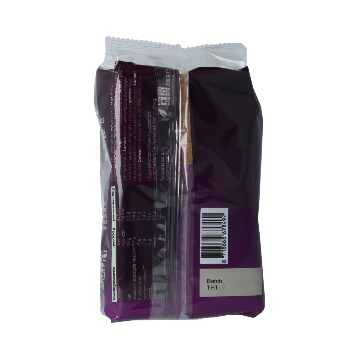 TastyBasics Less carb-high protein crackers maanzaad 200.00 Gram