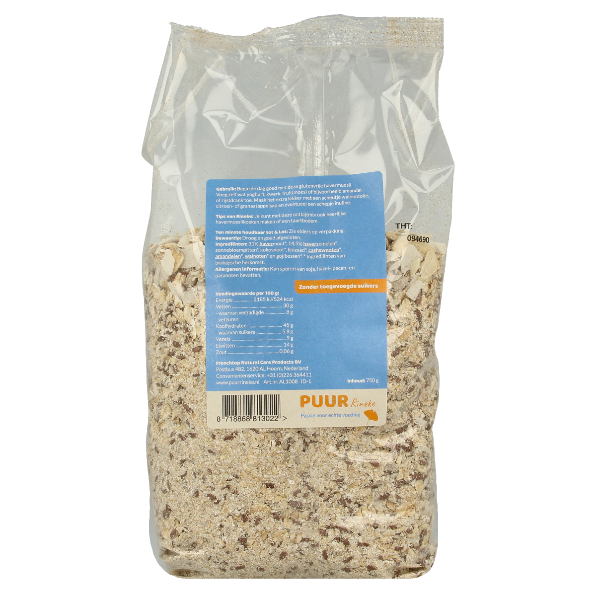 Puur Rineke Haver muesli glutenvrij bio 750.00 Gram