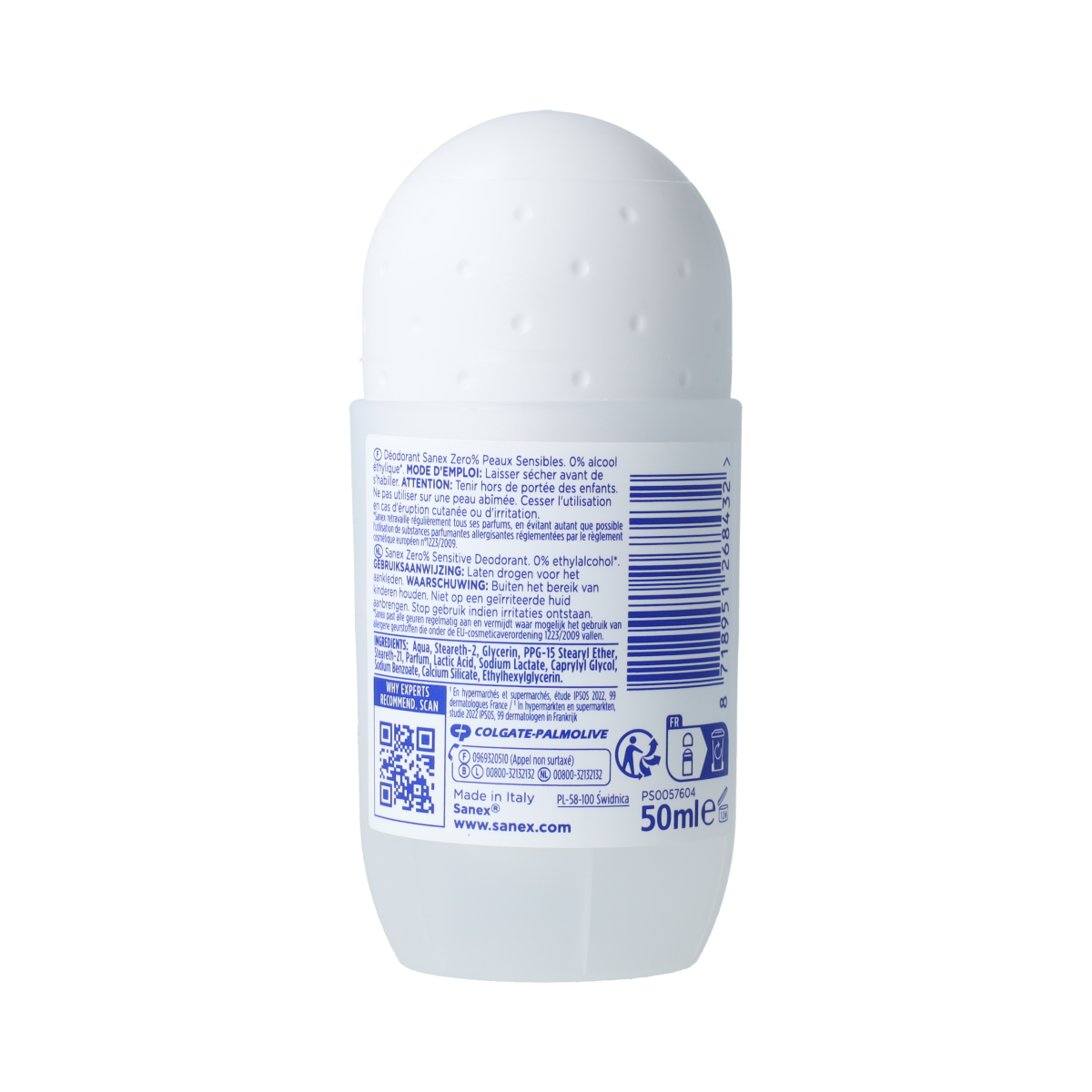 Sanex Deodorant roll-on zero% sensitive 50.00 Milliliter