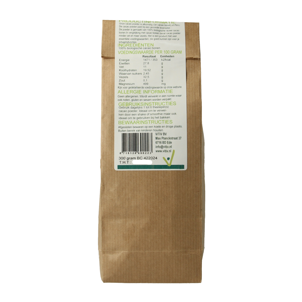 Vitiv Cacao poeder bio 300.00 Gram