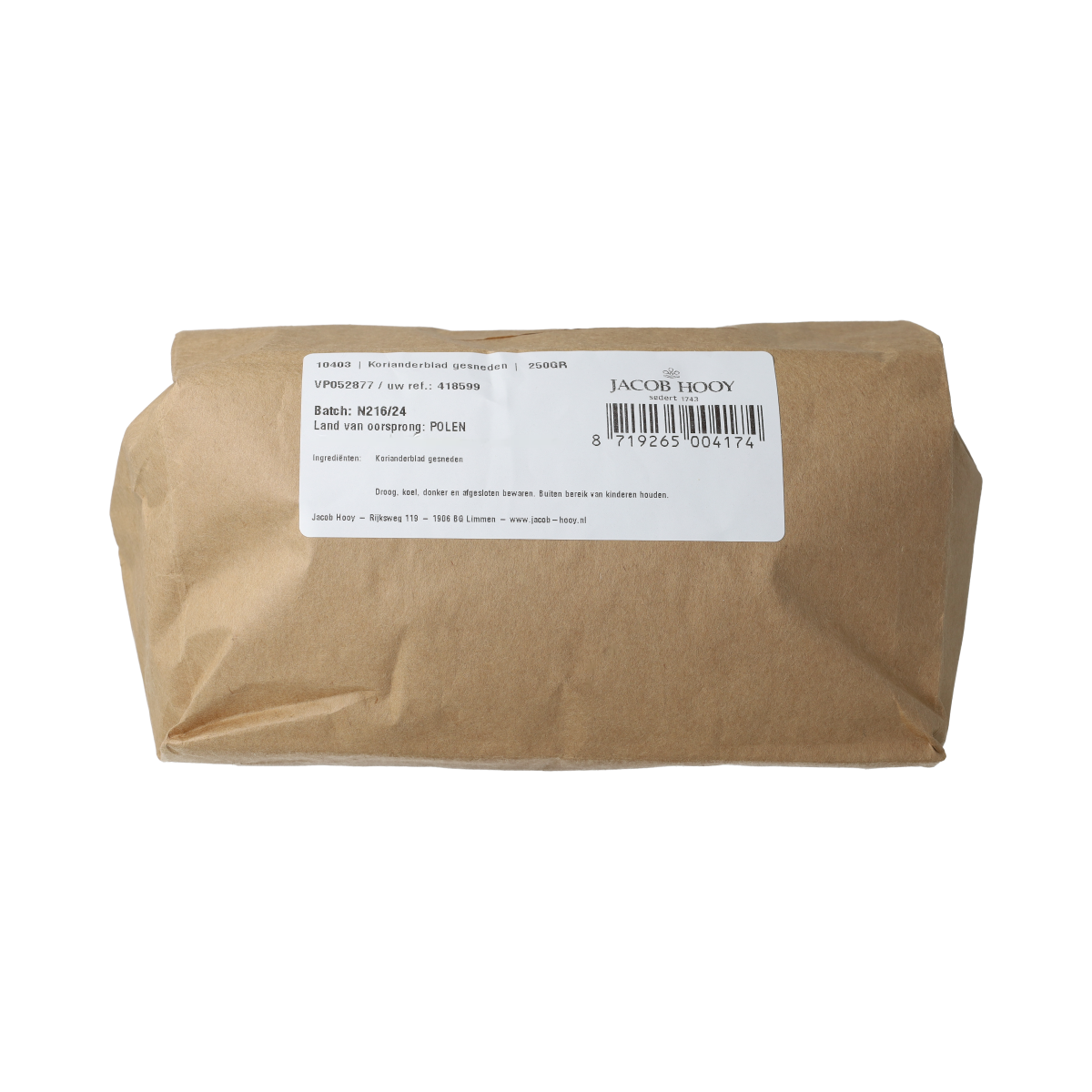 Jacob Hooy Korianderblad gesneden 250.00 Gram