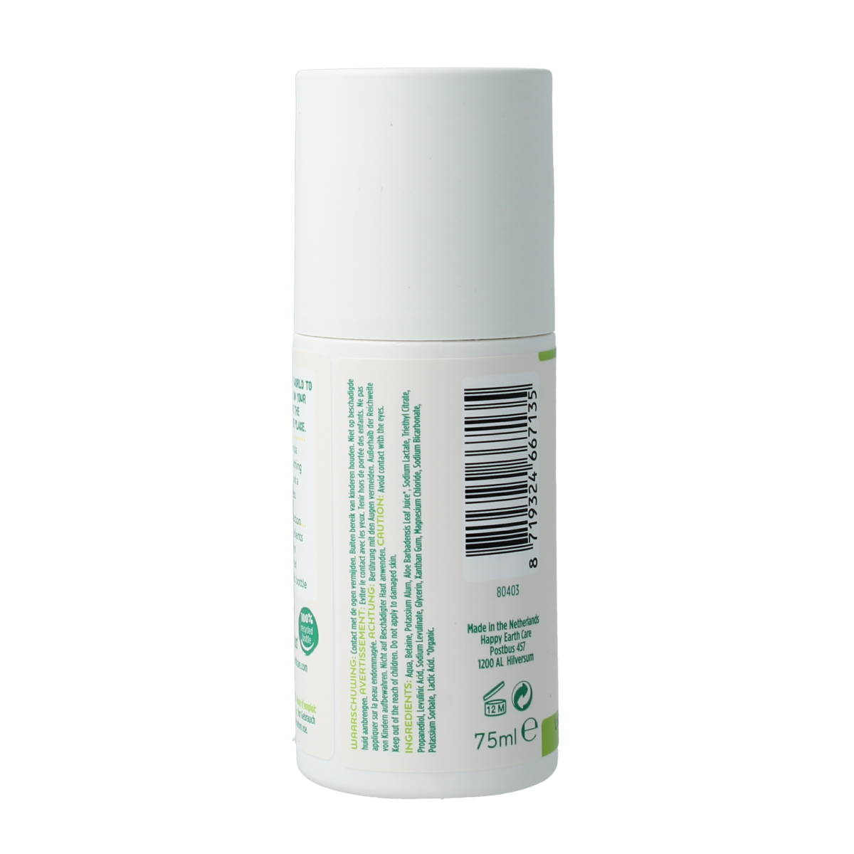 Happy Earth Pure deodorant roll-on unscented 75.00 Milliliter