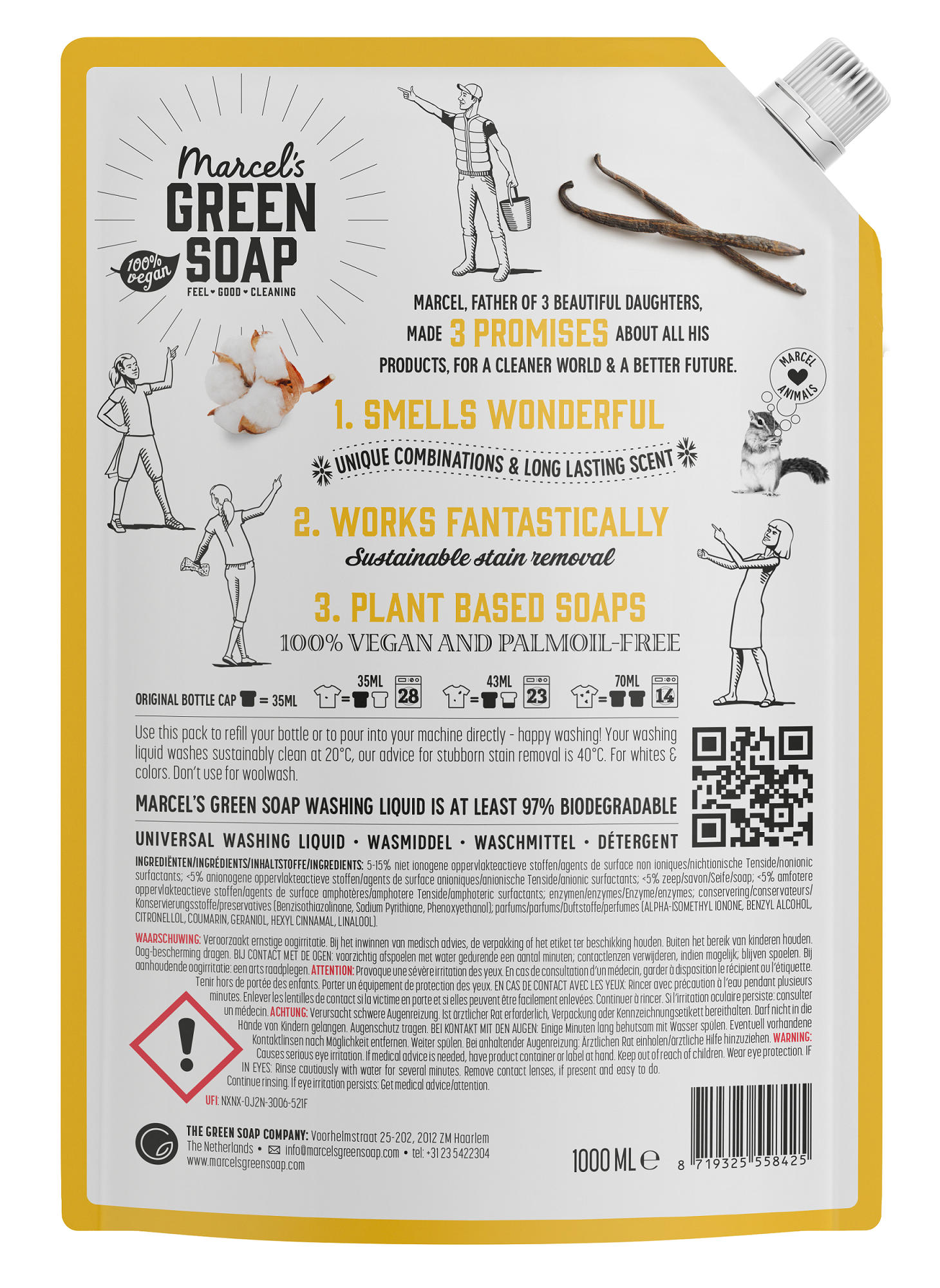 Marcel's Green Soap Wasmiddel universeel vanille & katoen navulling 1.00 Liter