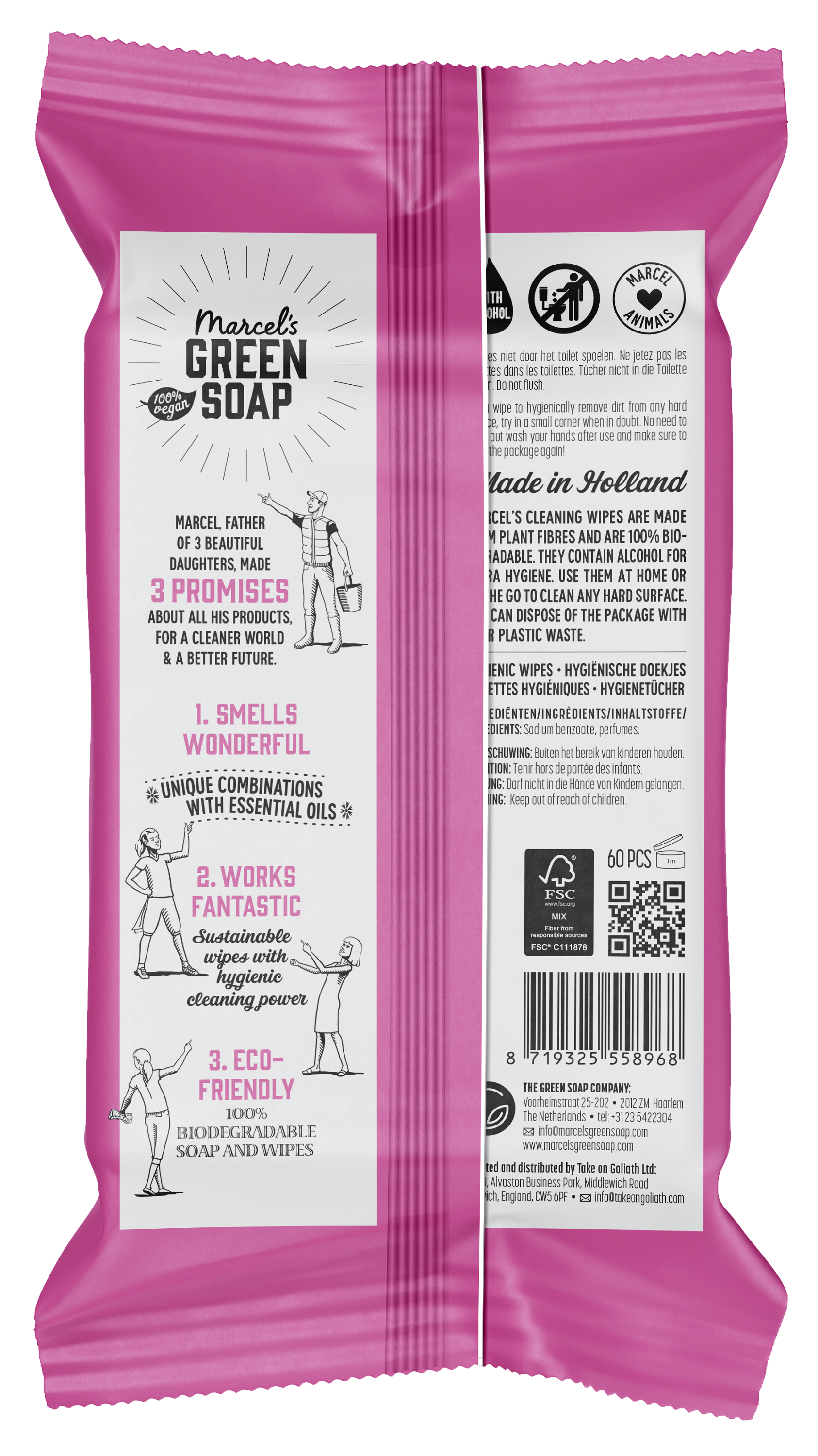 Marcel's Green Soap Cleansing wipes patchouli & cranberry 60.00 Stuks