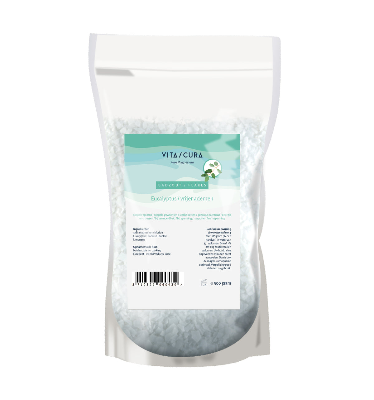 Vitacura Magnesium zout/flakes eucalyptus 500.00 Gram