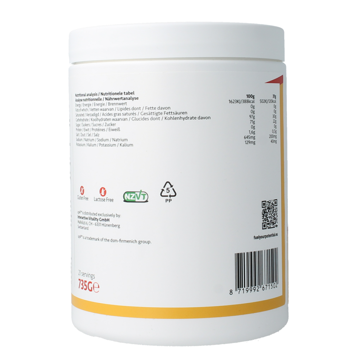 UP4 Isotonic drink poeder rode fruit 735.00 Gram