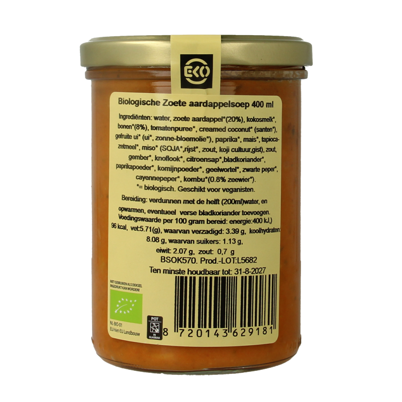 Kleinstesoepfabriek Zoete aardappelsoep met lokale bonen en kombu bio 400 Milliliter