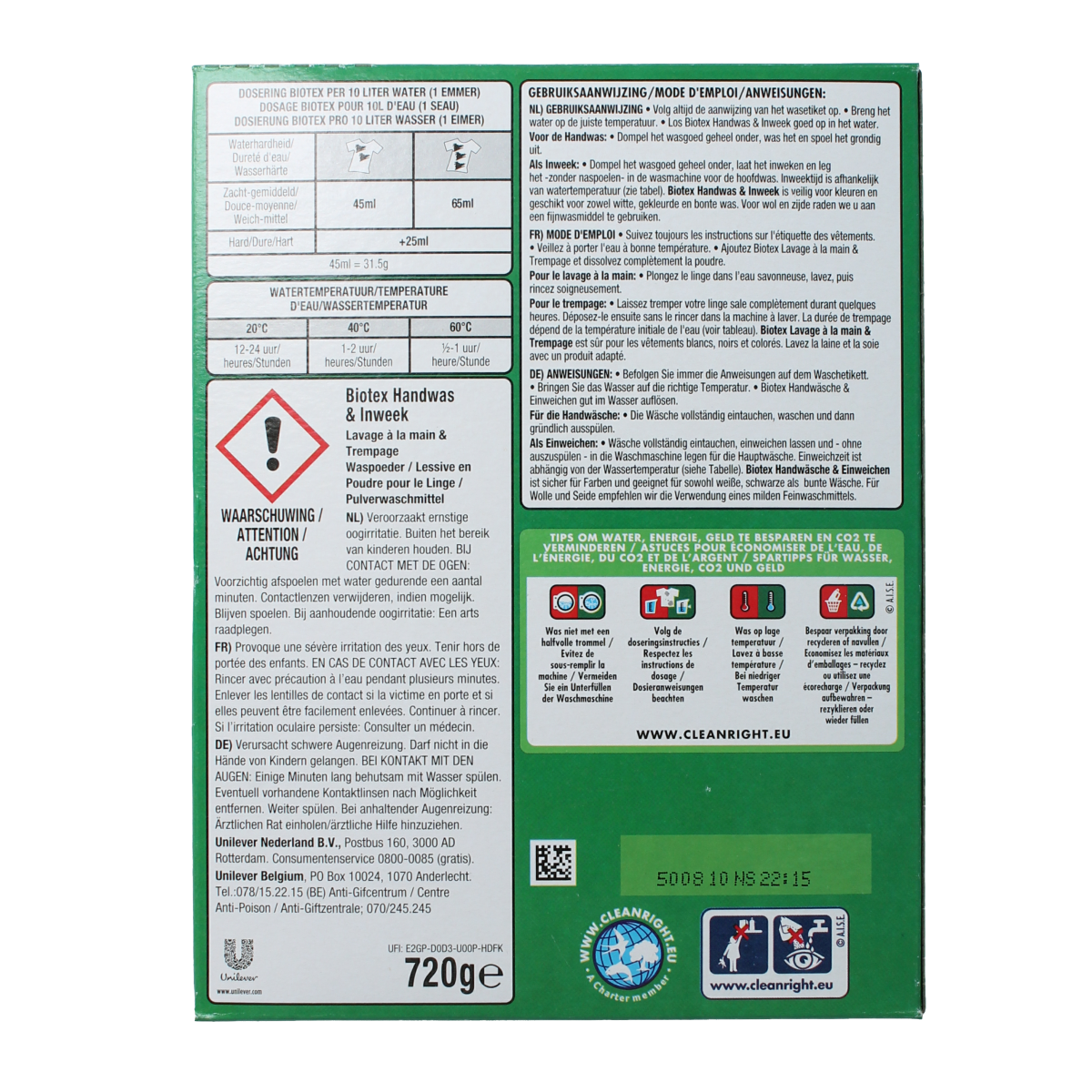 Biotex Waspoeder was & inweek 720.00 Gram