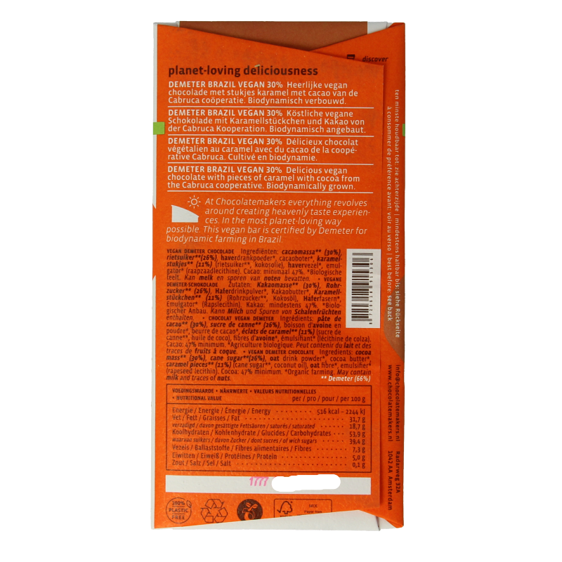 Chocolatemakers Brazil karamel 30% vegan demeter bio 80 Gram