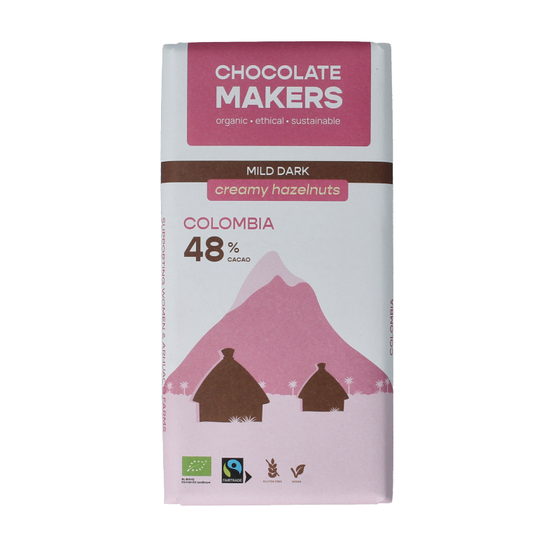 Chocolatemakers Colombia dark hazelnut creme 48% bio 80 Gram