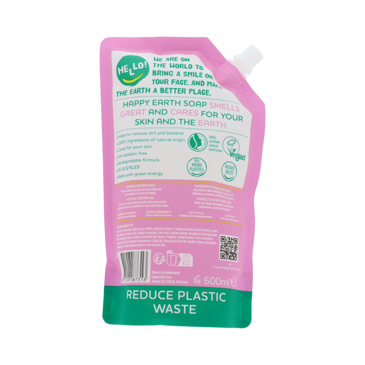 Happy Earth Refill Handzeep Lavender Ylang 600.00 Milliliter