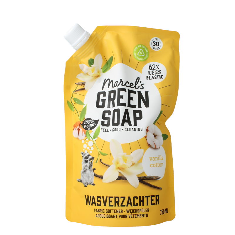 Marcel's Green Soap Wasverzachter vanille & katoen navulling 750 Milliliter
