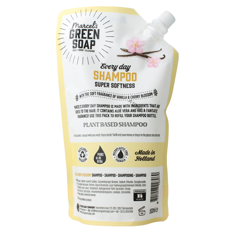 Marcel's Green Soap Shampoo vanille & kersenbloesem navulling 500 Milliliter