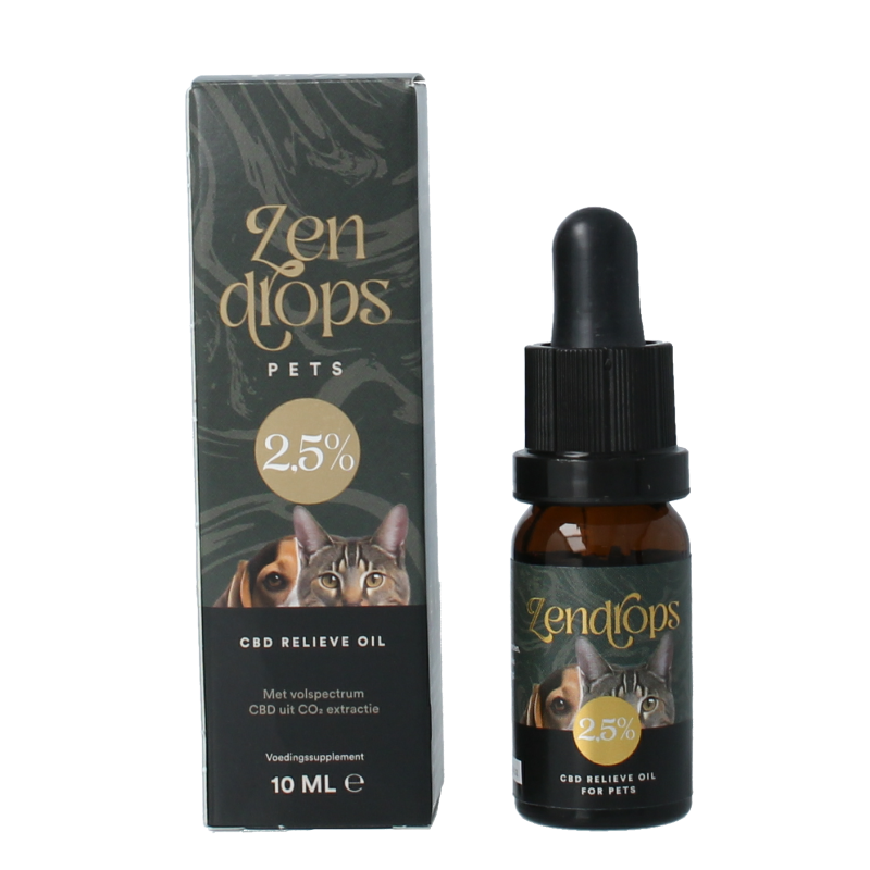Zendrops CBD olie huisdieren 2.5% hond en kat 10 Milliliter