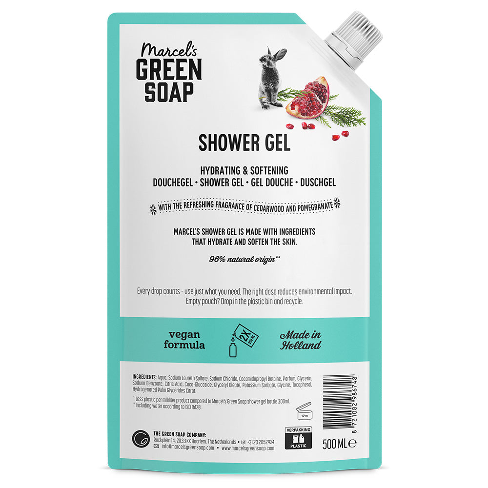 Marcel's Green Soap Shower gel Cedar & Pomegranate Navulling 500.00 Milliliter