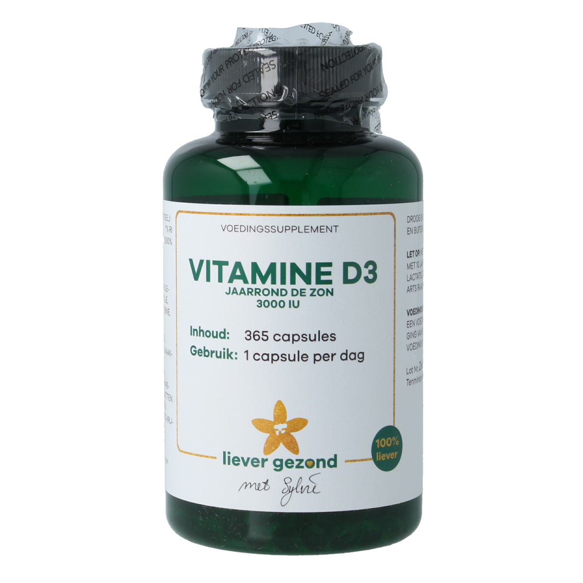 Liever Gezond Vitamine D3 75 mcg jaarrond levenslicht 365.00 Softgels