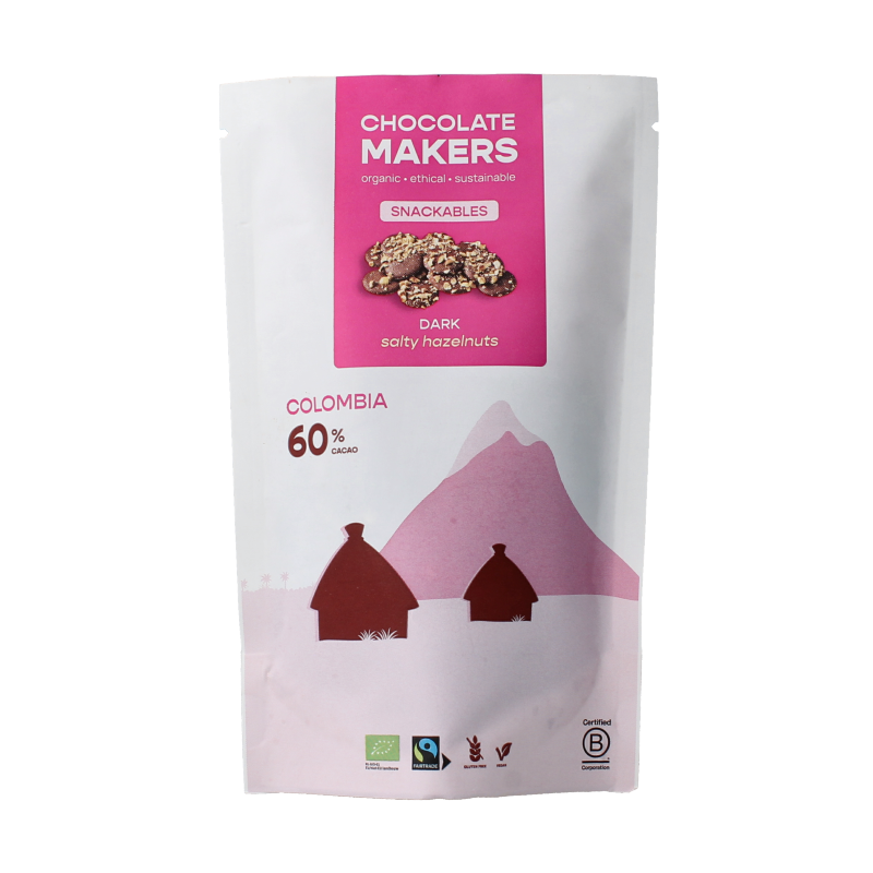 Chocolatemakers Snackable puur 60% met hazelnoot bio 100 Gram