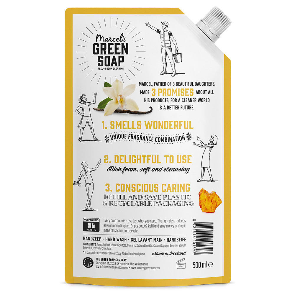 Marcel's Green Soap Handzeep Vanille & Amber Navulling 500.00 Milliliter
