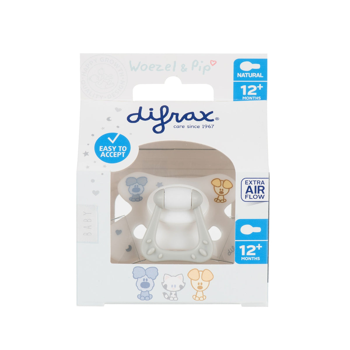 Difrax Fopspeen natural 12+ maanden Woezel & Pip 1.00 Stuks