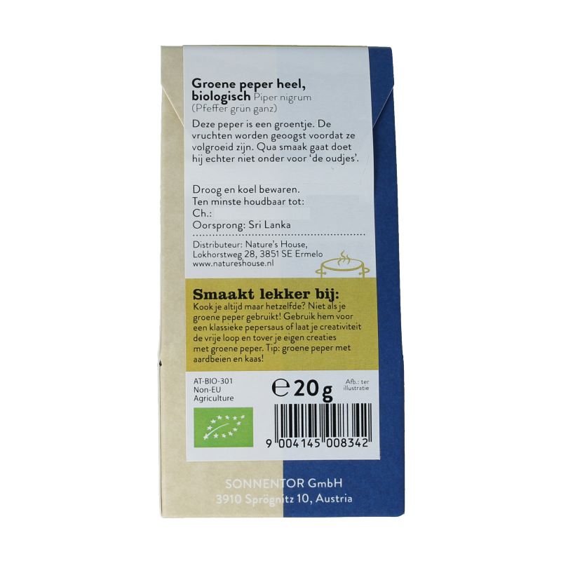 Sonnentor Groene peperkorrels bio 20 Gram