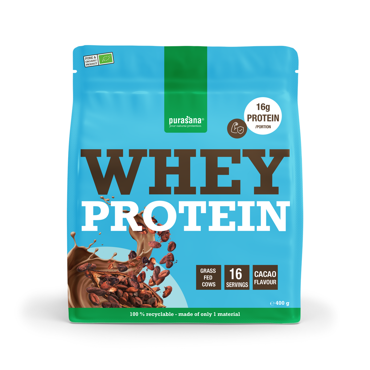 Purasana Whey proteine cacao bio 400.00 Gram