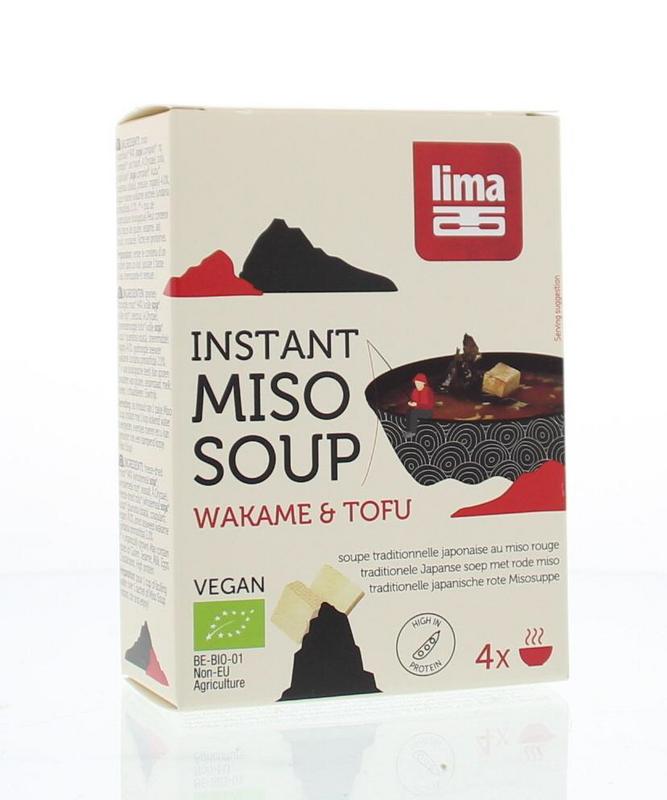 Lima Instant miso soep wakame tofu 4 x 10 gram bio 40 Gram