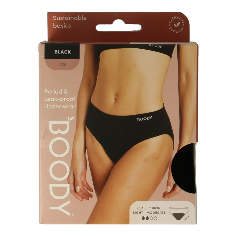 Boody  Menstruatieondergoed bikinislip zwart lich/norm XS 1 Stuks