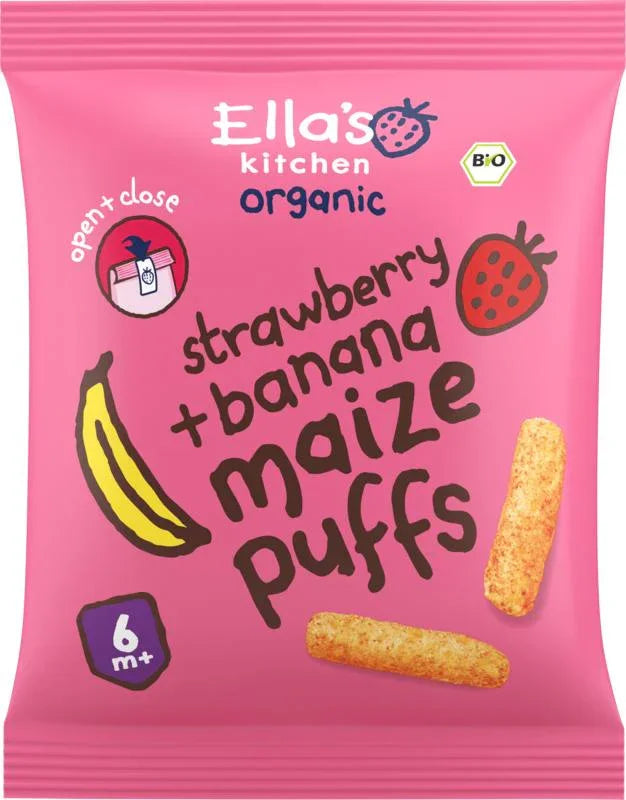 Ella's Kitchen Maize puffs aardbei/banaan 6+ maanden bio 20 Gram